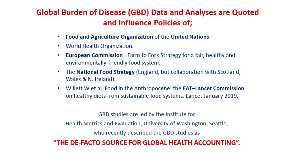 Global Burden of Disease and Analyses are quoted and influence policies